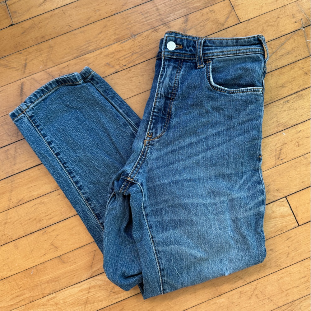 Pilcro Anthropologie “The Borrowed” High Waisted Straight Leg Jeans Sz 26 2